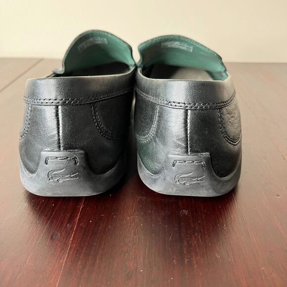 Lacoste Mens Black Leather Loafers Sz 9.5 Slip On Moccasins Driving Shoes - Picture 6 of 8